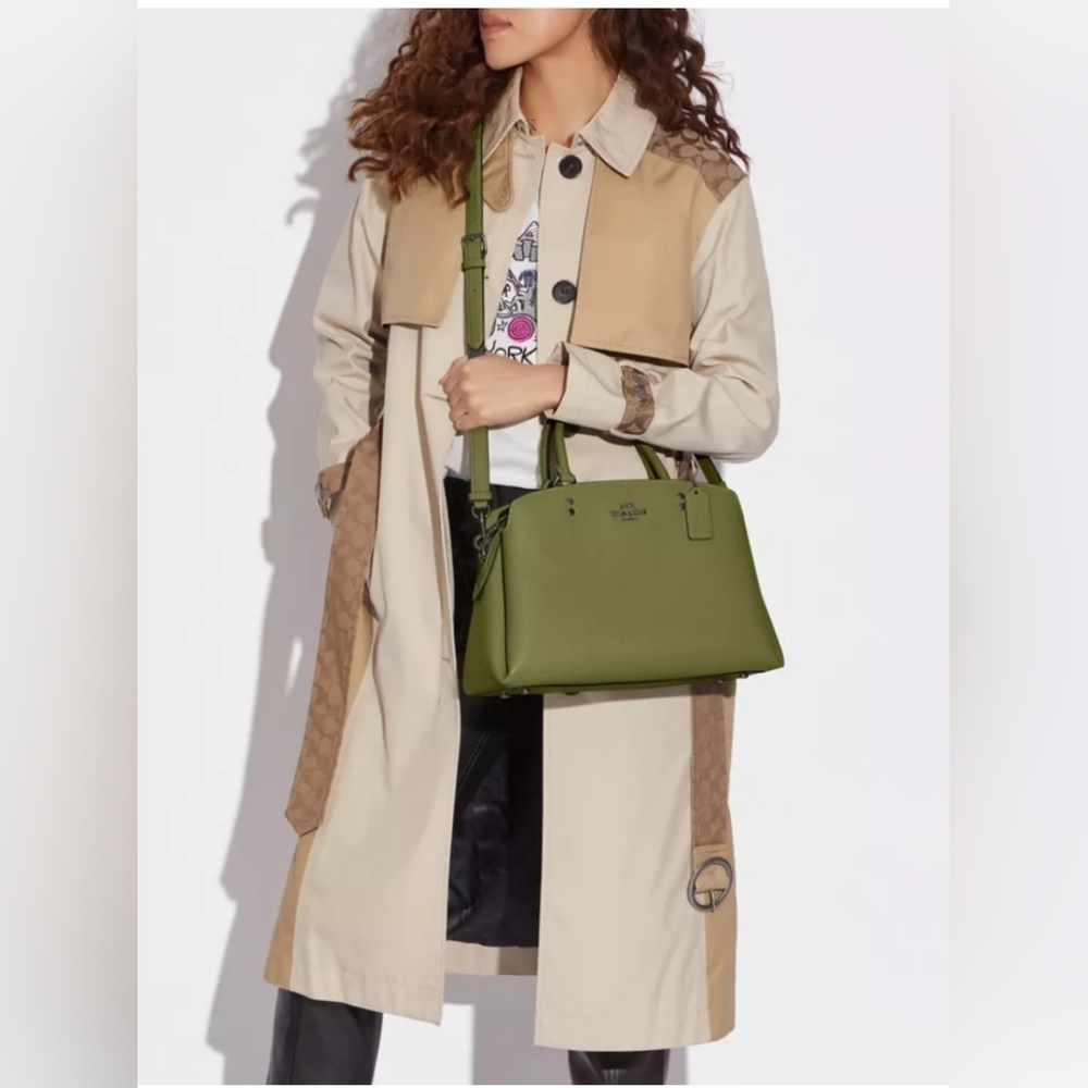 RARE Coach Lillie Carryall Olive Green Leather Satchel Bag - Picture 3 of 16